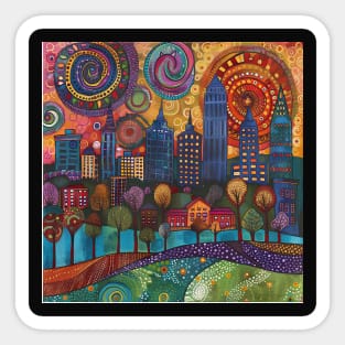 Atlanta Georgia City Skyline Whimsical Funky Colorful Art Sticker